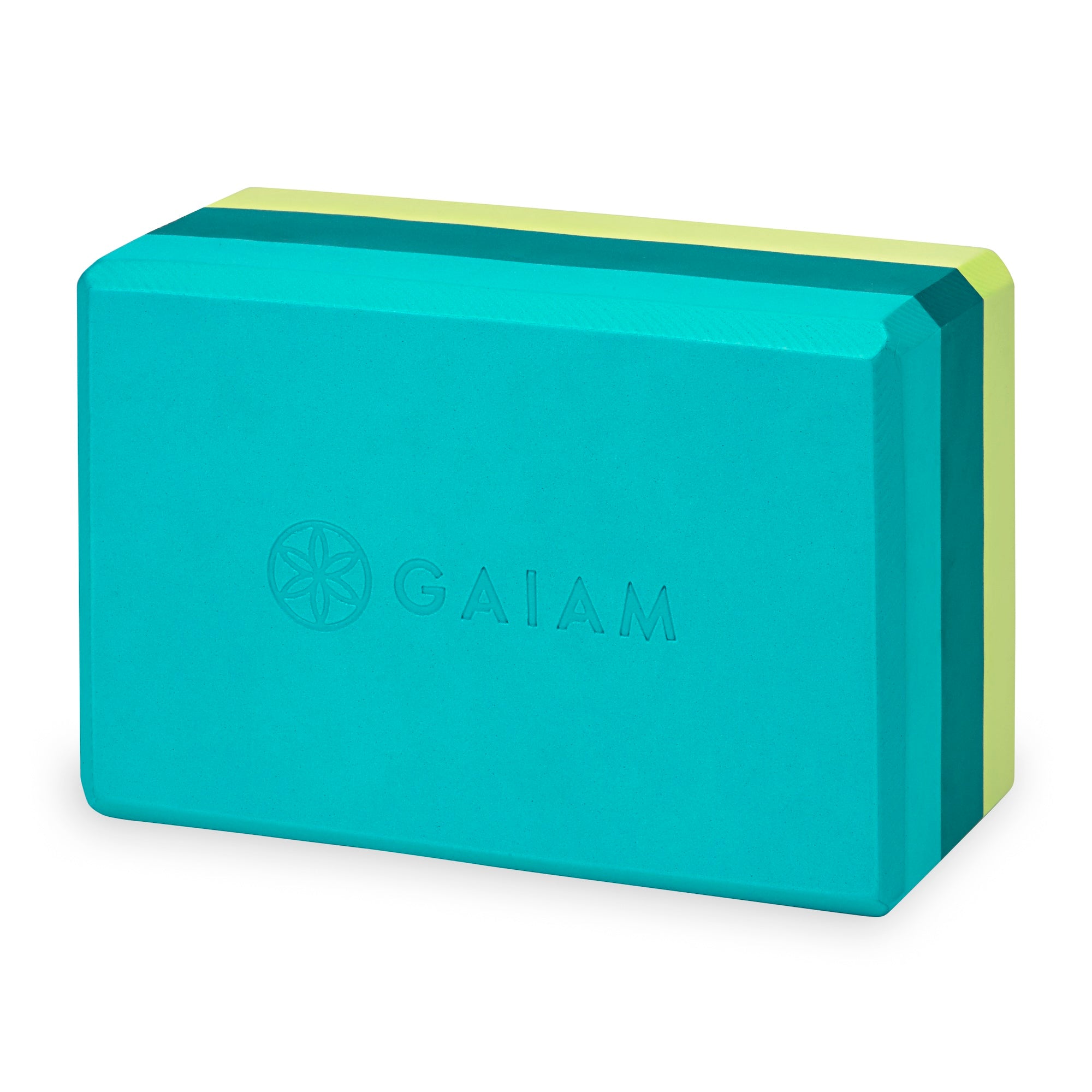 Gaiam Tri-Color Yoga Block Teal Tonal front angle