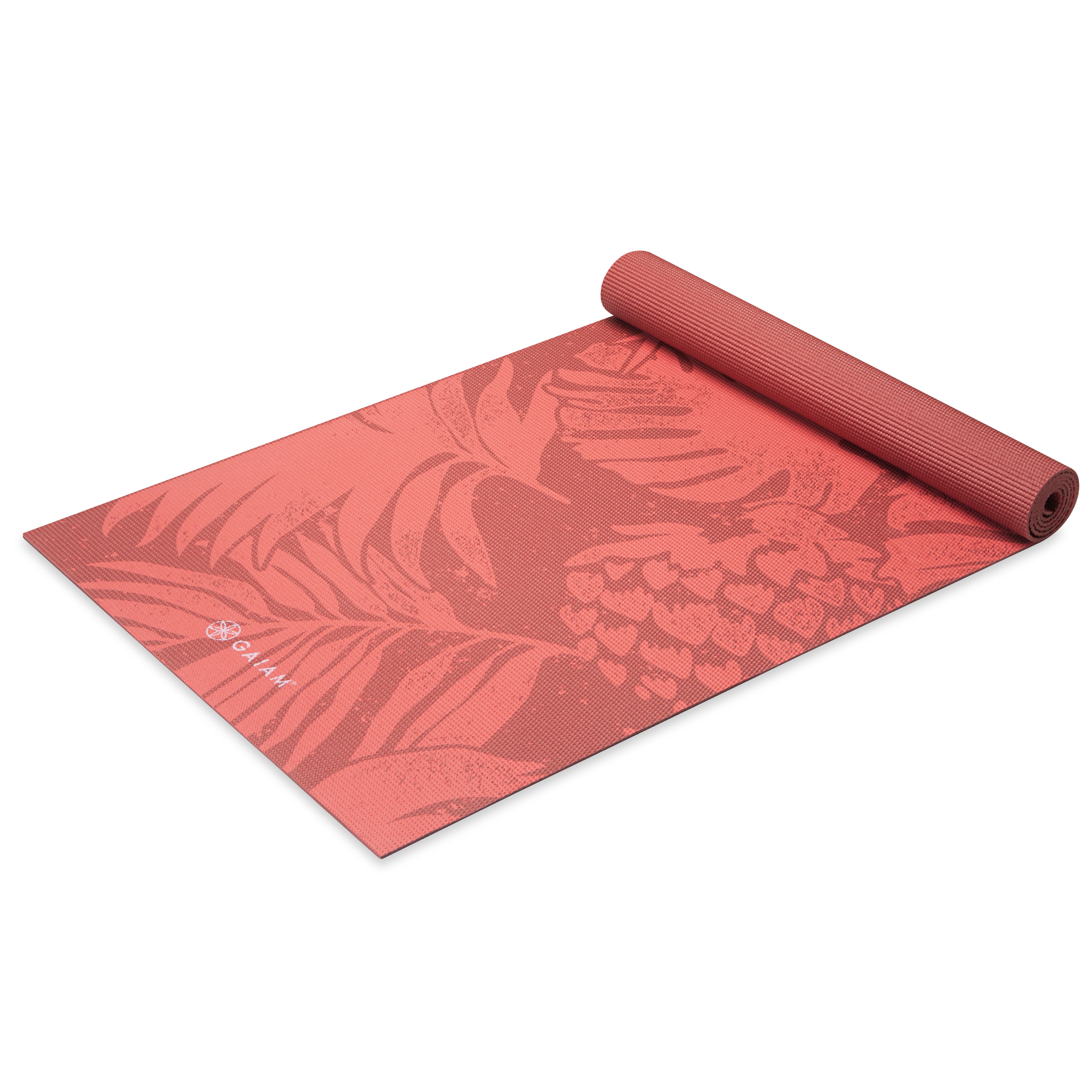 Gaiam Tropical Sunrise Printed Yoga Mat (4mm) top rolled angle